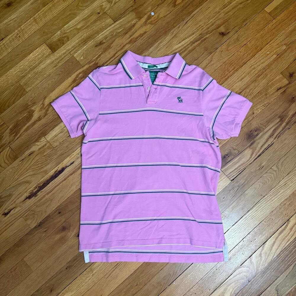 Abercrombie & Fitch Muscle Fit Striped Polo Shirt Men XL Pink Green White